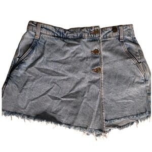 Zara Womens Light Wash Denim Skort Wrap Front Button Frayed Hem Blue Size Small